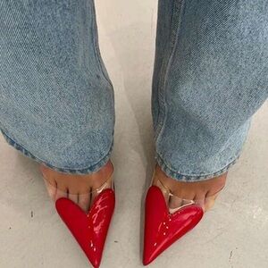 SHEIN Red heart toe sling back heels